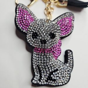 Pink And White Chihuahua Keychain Purse Charm