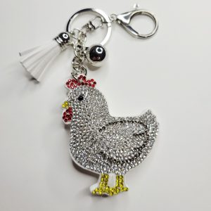 Large Chicken Rooster Rhinestone Keychain Purse Charm