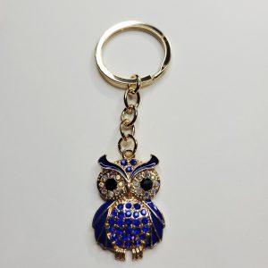 Sparkly Golden Owl Metal Keychain - Blue, White Or Yellow