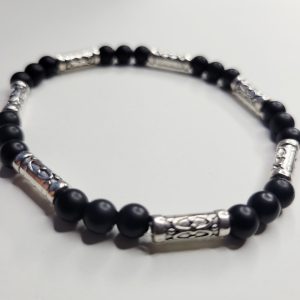Mens Genuine Black Onyx Stretch Bracelet With Column Beads