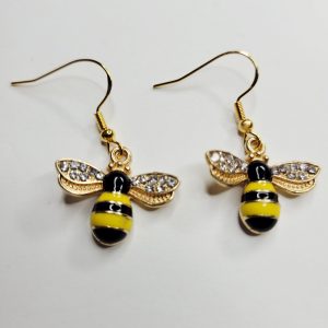 Bumble Bee Charm Earrings With Sparkles