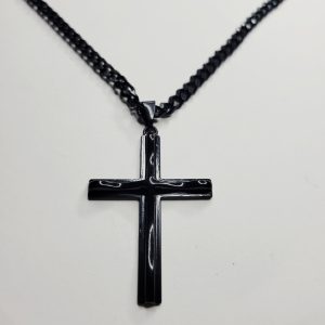 Mens Rugged Black Metal Cross Pendant Necklace