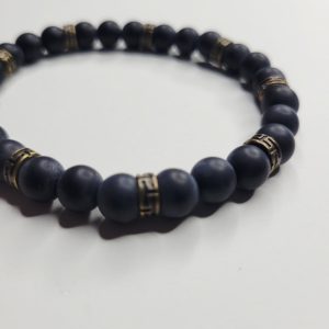 Mens Genuine Black Onyx Stretch Bracelet Bronze Accents