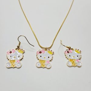 Hello Kitty Matching Necklace And Earrings Set