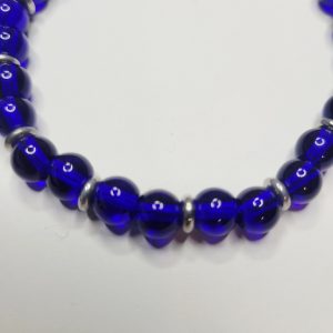 Mens Cobalt Blue Glass Stretch Bracelet With Heishi Spacers