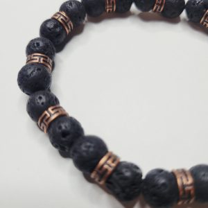 Mens Authentic Lava Rock With Red Copper Stretch Bracelet