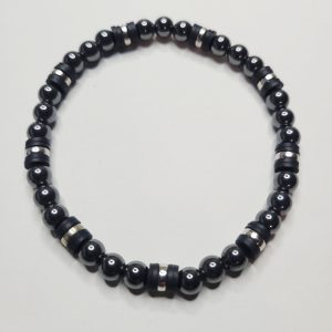 Mens Hematite Stone And Clay Stretch Bracelet Size 7.5