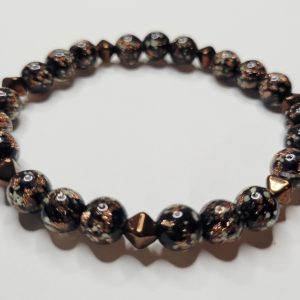 Mens Black Copper Glow In The Dark Firefly Glass And Red Bronze Luster Lucerna Bead Bracelet