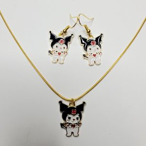 Hello Kitty Kuromi Matching 3 Piece Set Earrings Necklace