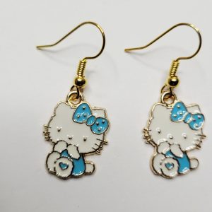 Hello Kitty Blue Bow And Heart Earrings
