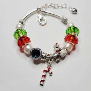 Pandora Style Charm Bracelet Candy Cane Snowman