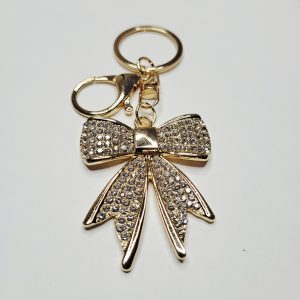 Large Gold And Rhinestone Bow Keychain Purse Charm