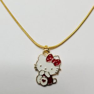 Hello Kitty Red Bow And Heart Pendant Necklace
