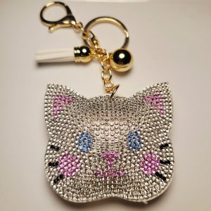 Large White Pink And Silver Cat Keychain Bag Charm