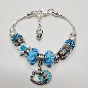 Pandora Style Charm Bracelet Aqua Blue Hello Kitty
