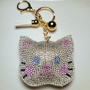 Large White Pink And Silver Cat Keychain, Bag Charm