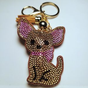 Large Pink And Tan Chihuahua Keychain Bag Charm