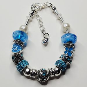 Pandora Style Charm Bracelet Aqua Blue Hearts And Butterflies