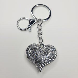 Silver Rhinestone Heart Keychain, Purse Charm