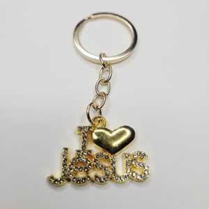 Small Golden Jesus Rhinestone Keychain