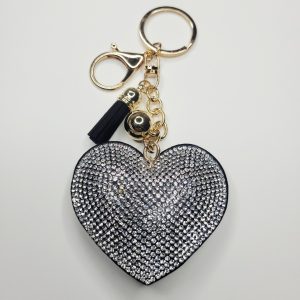 Large Black Sparkle Heart Keychain, Purse Charm