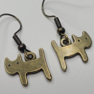 Cat Charm Earrings, Ancient Bronze