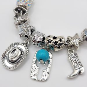 Pandora Style Charm Bracelet, Giddy Up Cowgirl - 6.75 to 8 in