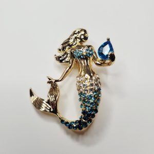 Aqua Blue And Gold Mermaid Brooch Pin - M