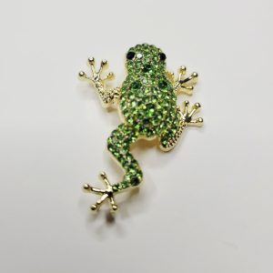 Glittery Green Rhinestone Frog Brooch Pin - S