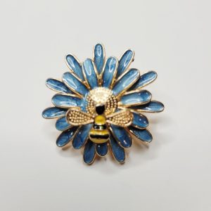 Blue Enameled Sunflower Bumble Bee Brooch Pin - S