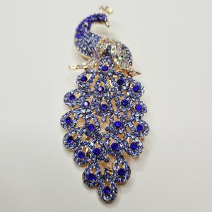 Purple Peacock Rhinestone Brooch Pin - L