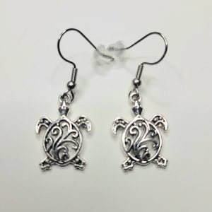Filigree Turtle Charm Earrings, Stainless Steel
