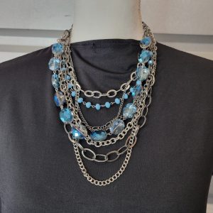 Estate - Incredible Blue Cascade Necklace AB Crystals And Chains