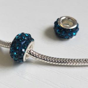 For Pandora Charm Bracelets Two Large Hole Ocean Blue Rhinestone Beads