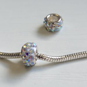 For Pandora Charm Bracelets Two Large Hole White AB Rhinestone Beads