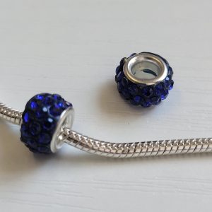 For Pandora Charm Bracelets Two Large Hole Royal Blue Rhinestone Beads